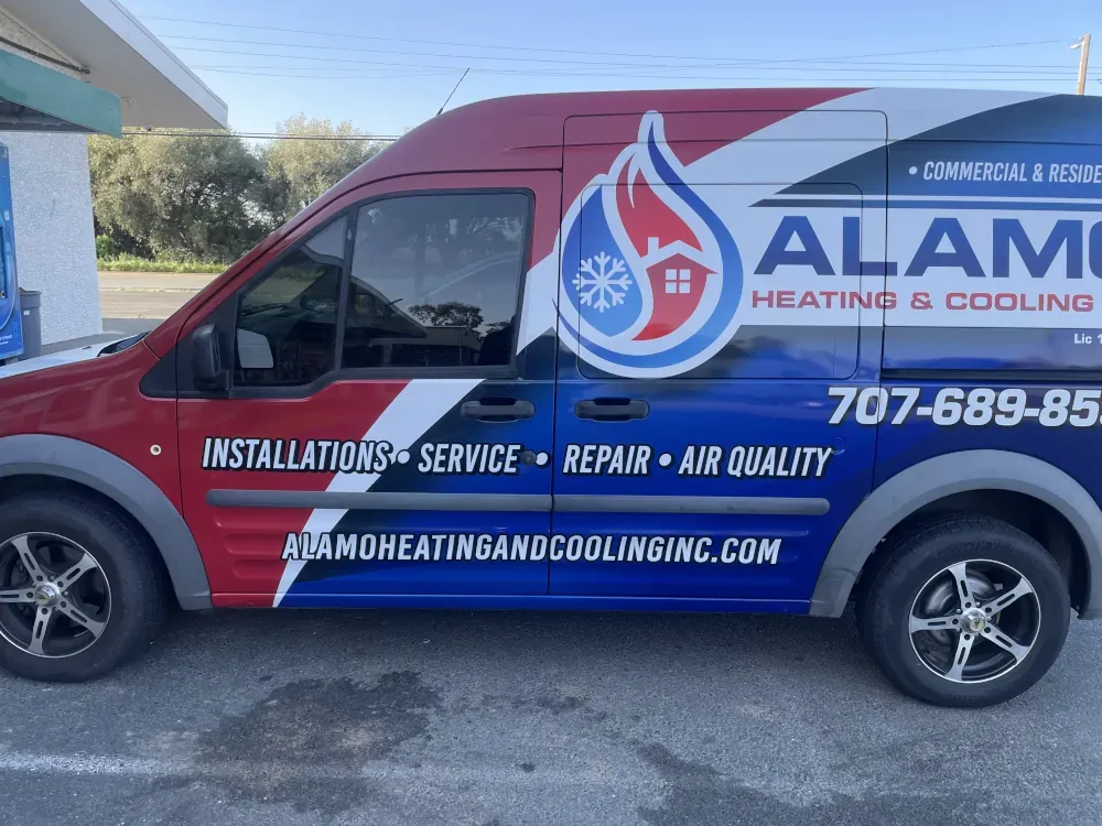 The Alamo Heating & Cooling service van